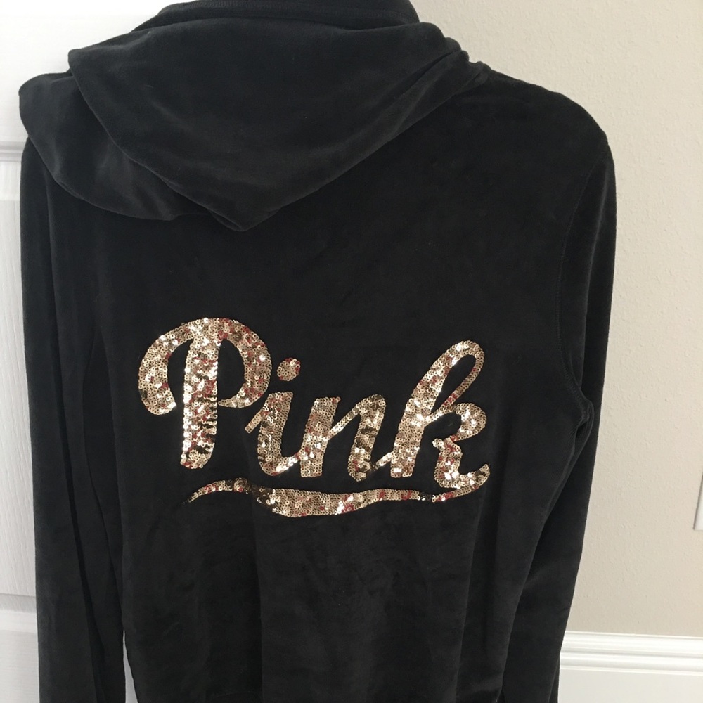 Pink Victoria’s Secret Black velour hoodie